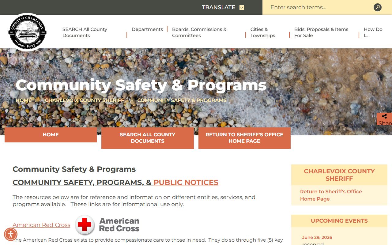 Charlevoix County arrest records community safety programs page