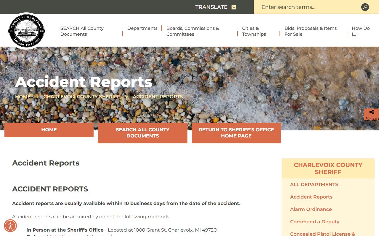 Charlevoix County arrest and charge accident reports page