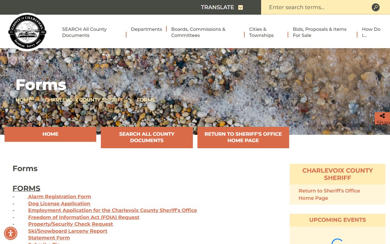 Charlevoix County arrest records request forms page