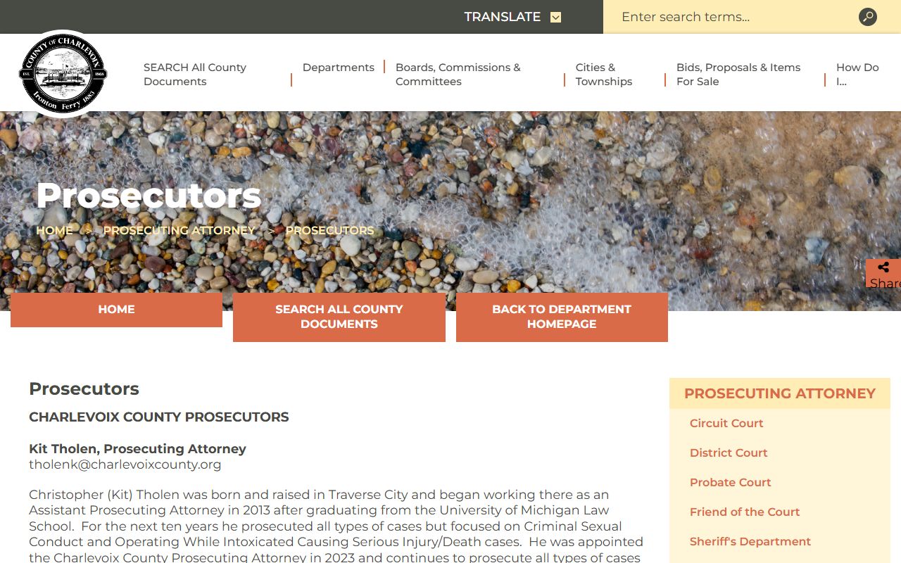 Charlevoix County criminal court records prosecutor staff directory