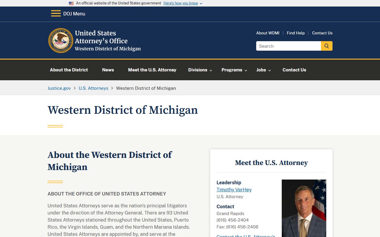 Charlevoix County criminal court records US Attorney Western District Michigan