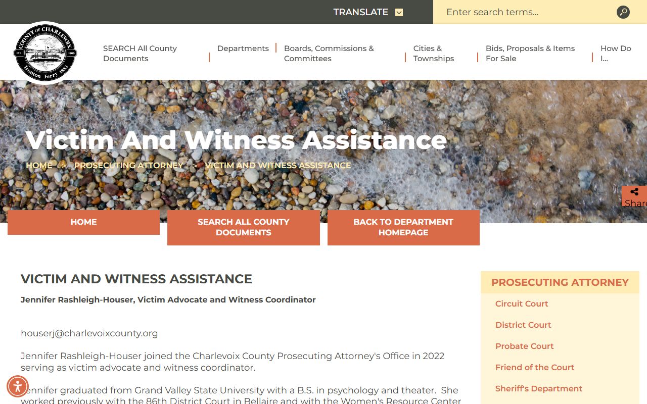 Charlevoix County criminal court records victim and witness assistance