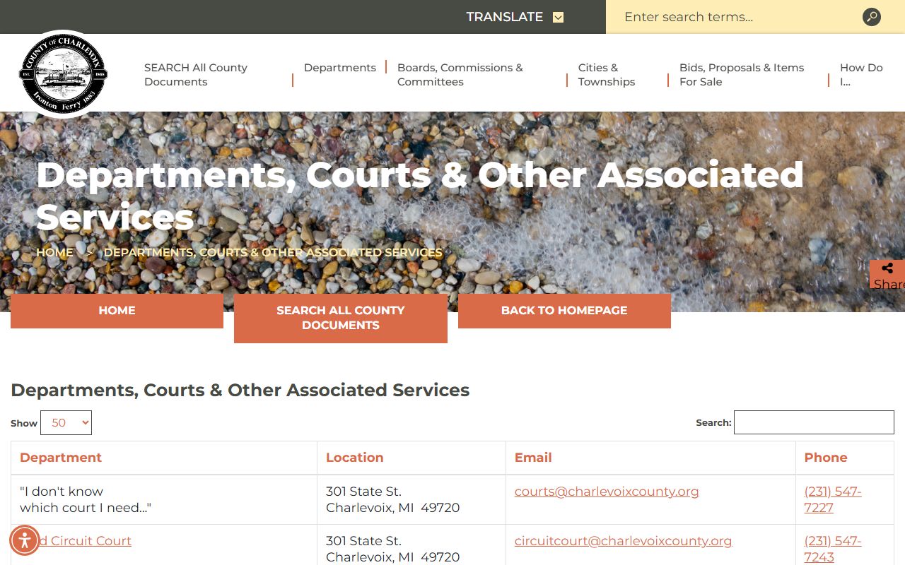 Charlevoix County court records county departments directory page