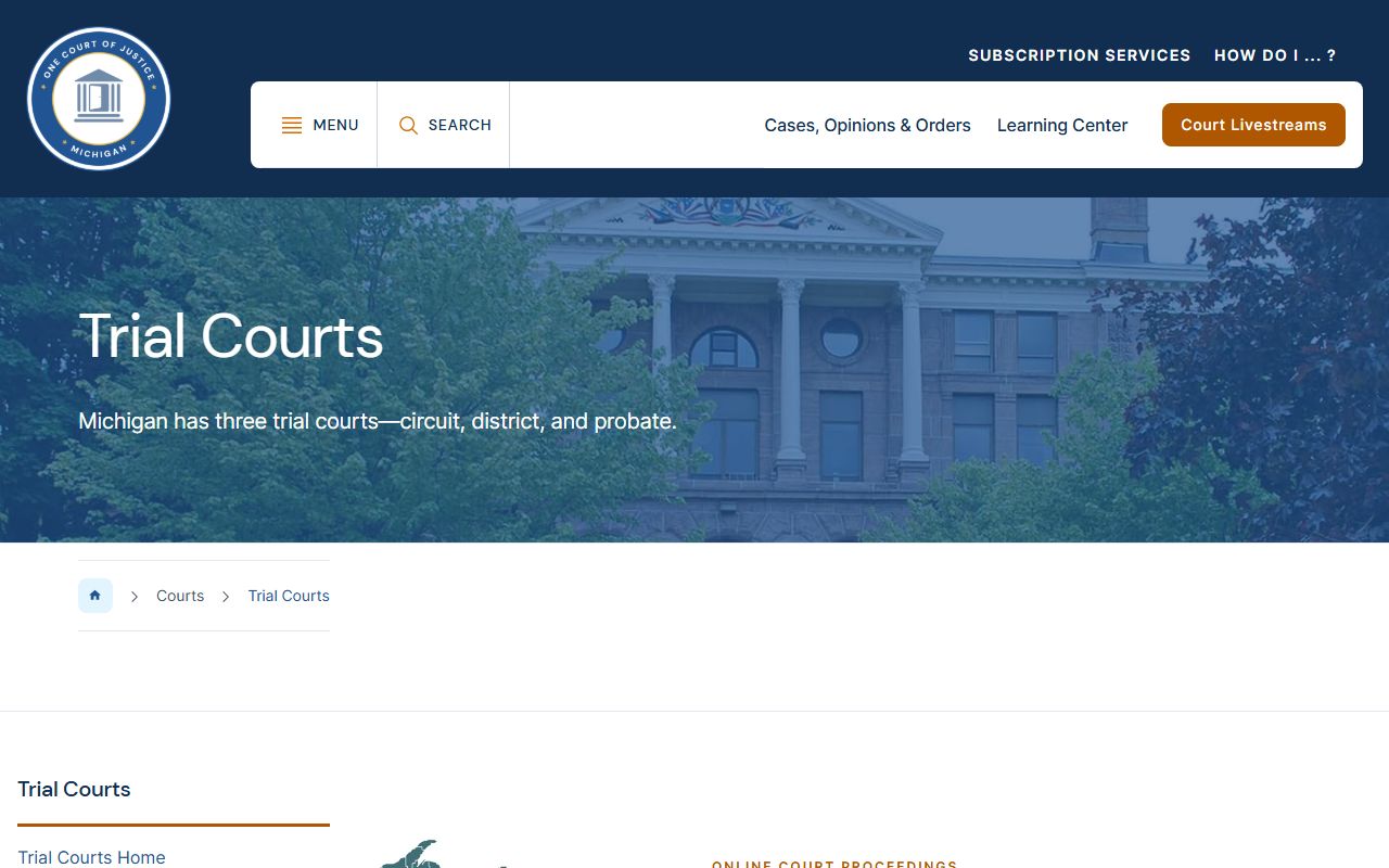 Charlevoix County court records Michigan trial court hierarchy page