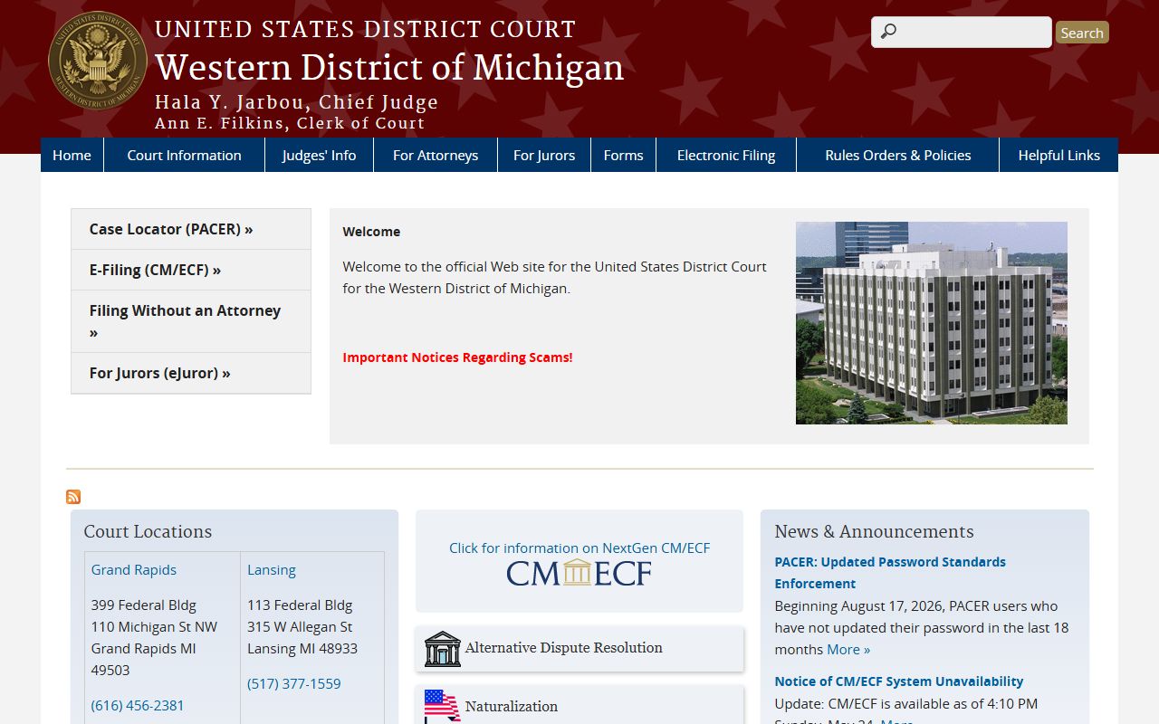 Charlevoix County court records Western District of Michigan federal court page