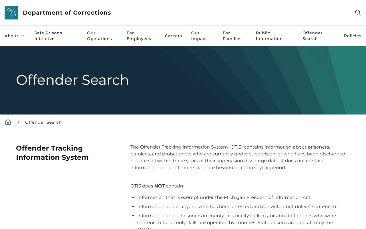 Charlevoix County inmate search through the Michigan OTIS corrections page