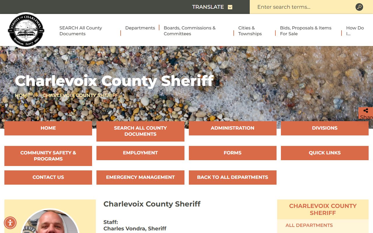 Charlevoix County Sheriff and jail inmate records home page