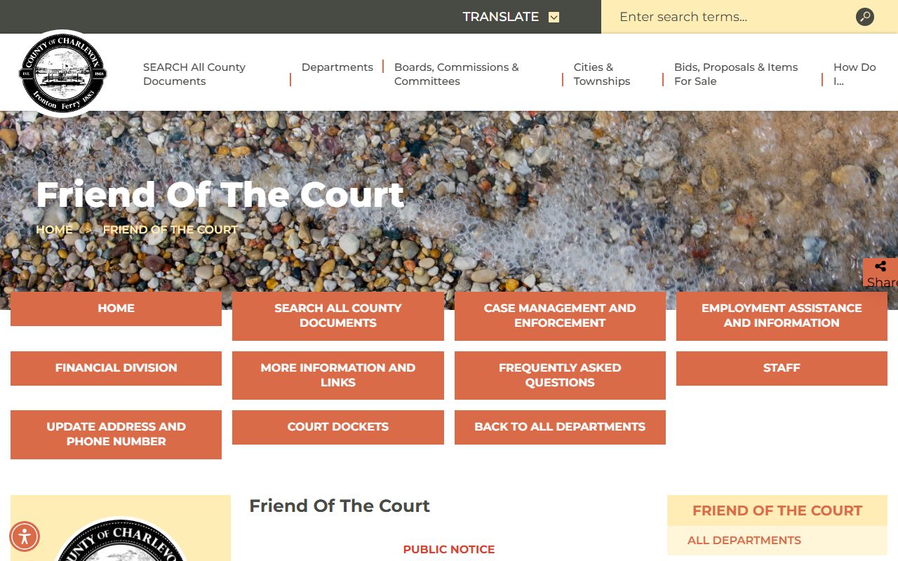 Charlevoix County divorce records enforcement through the Friend of the Court