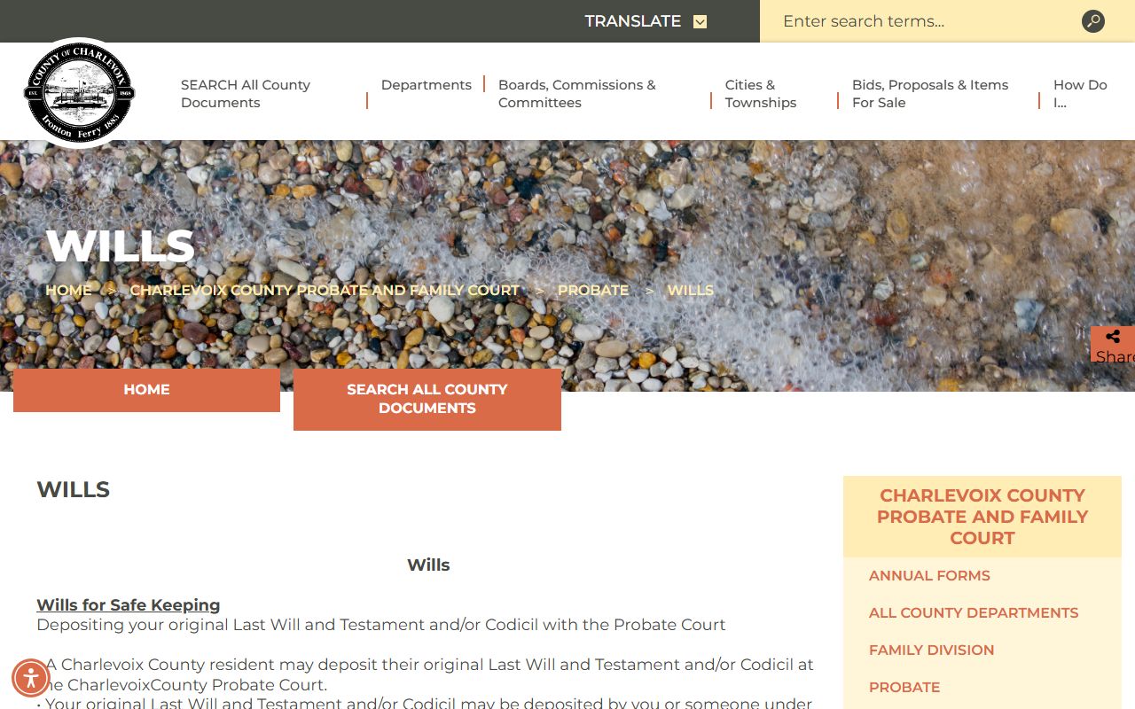 Charlevoix County probate wills for safekeeping records
