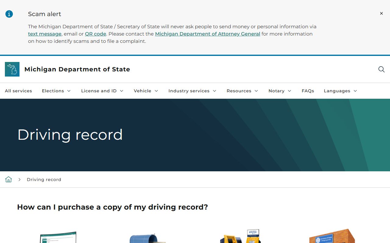 Charlevoix County traffic driver record request on the Michigan Secretary of State website