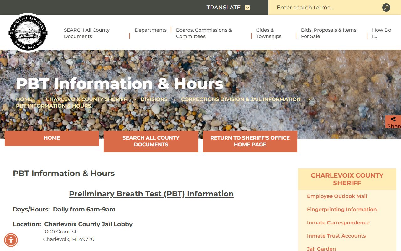 Charlevoix County traffic preliminary breath test information on the sheriff website